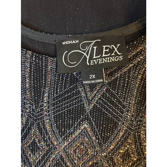 Alex Evenings Black Silver 3/4 Sleeve Sparkly Cocktail Twin Set Plus Size 2X NWT - Picture 5 of 10